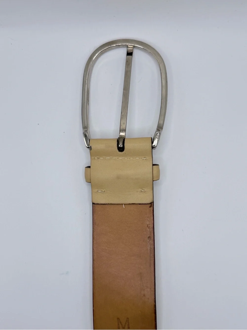 Ralph Lauren Made in Italy Ivory Leather Wide Belt Silver Buckle Size M